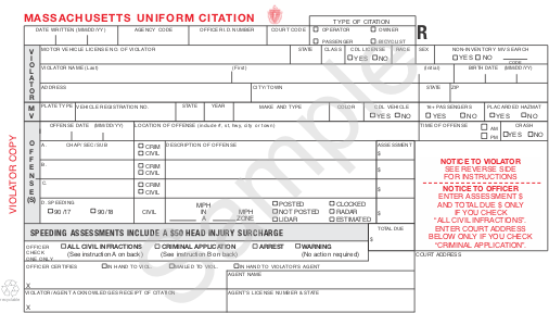 Massachusetts Uniform Citation